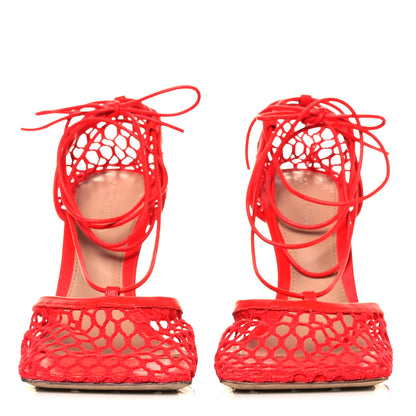 Bottega Veneta Mesh Nappa Stretch Ankle Tie Sandals 37.5 Tomato 2 of 9