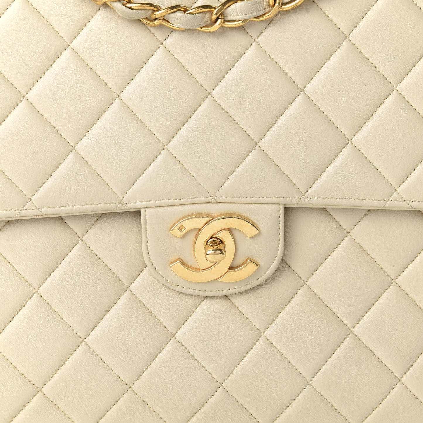 Lambskin Quilted Maxi Single Flap Beige