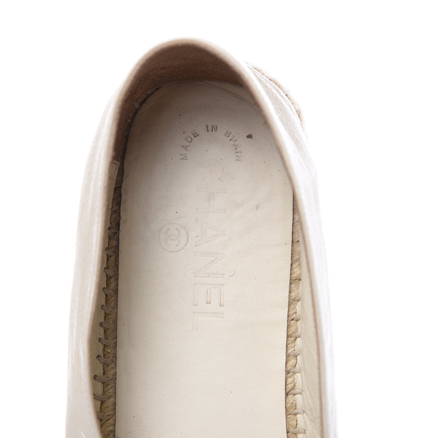 Metallic Calfskin Grosgrain CC Espadrilles 42 Ivory Black