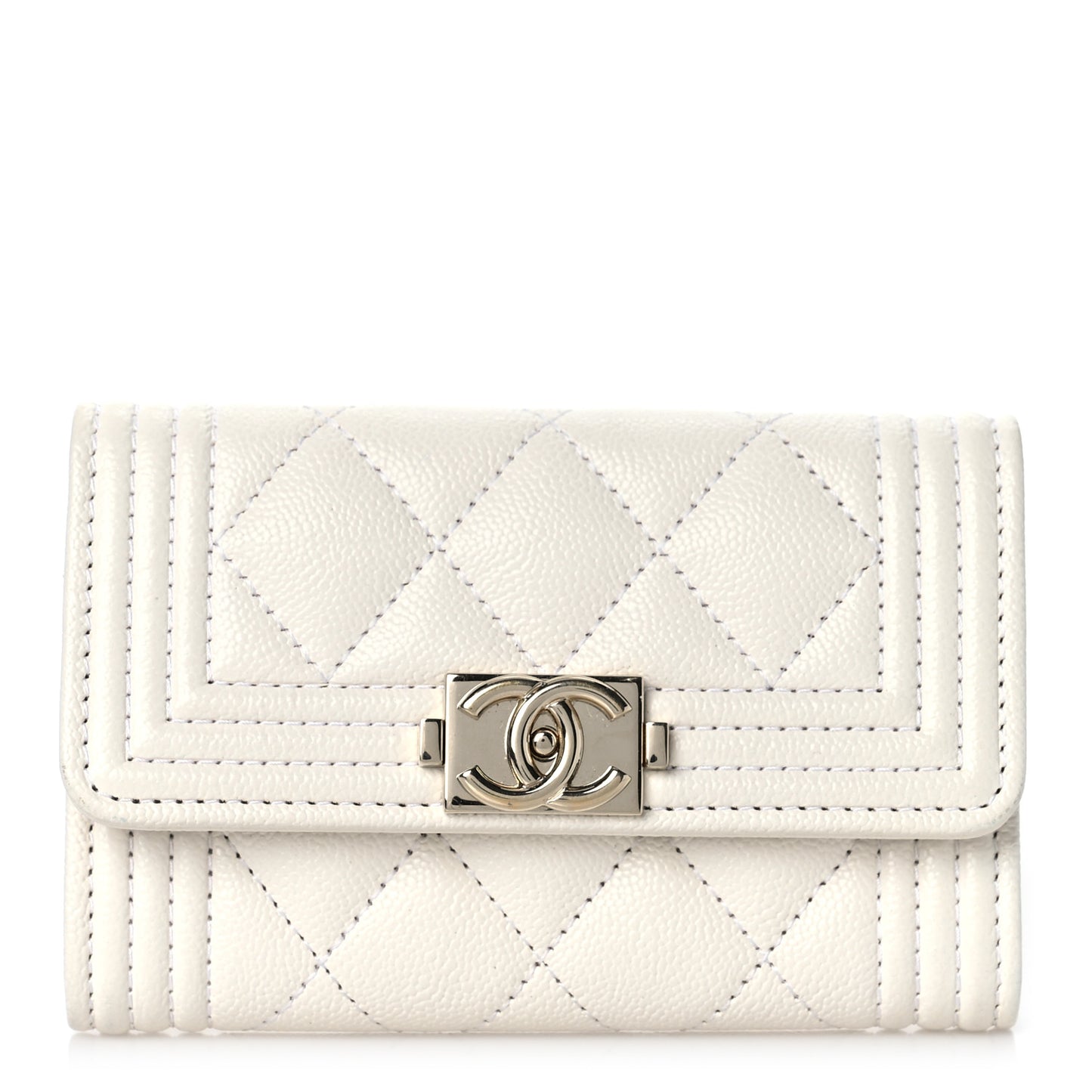 Caviar Quilted Boy Flap Card Holder White
