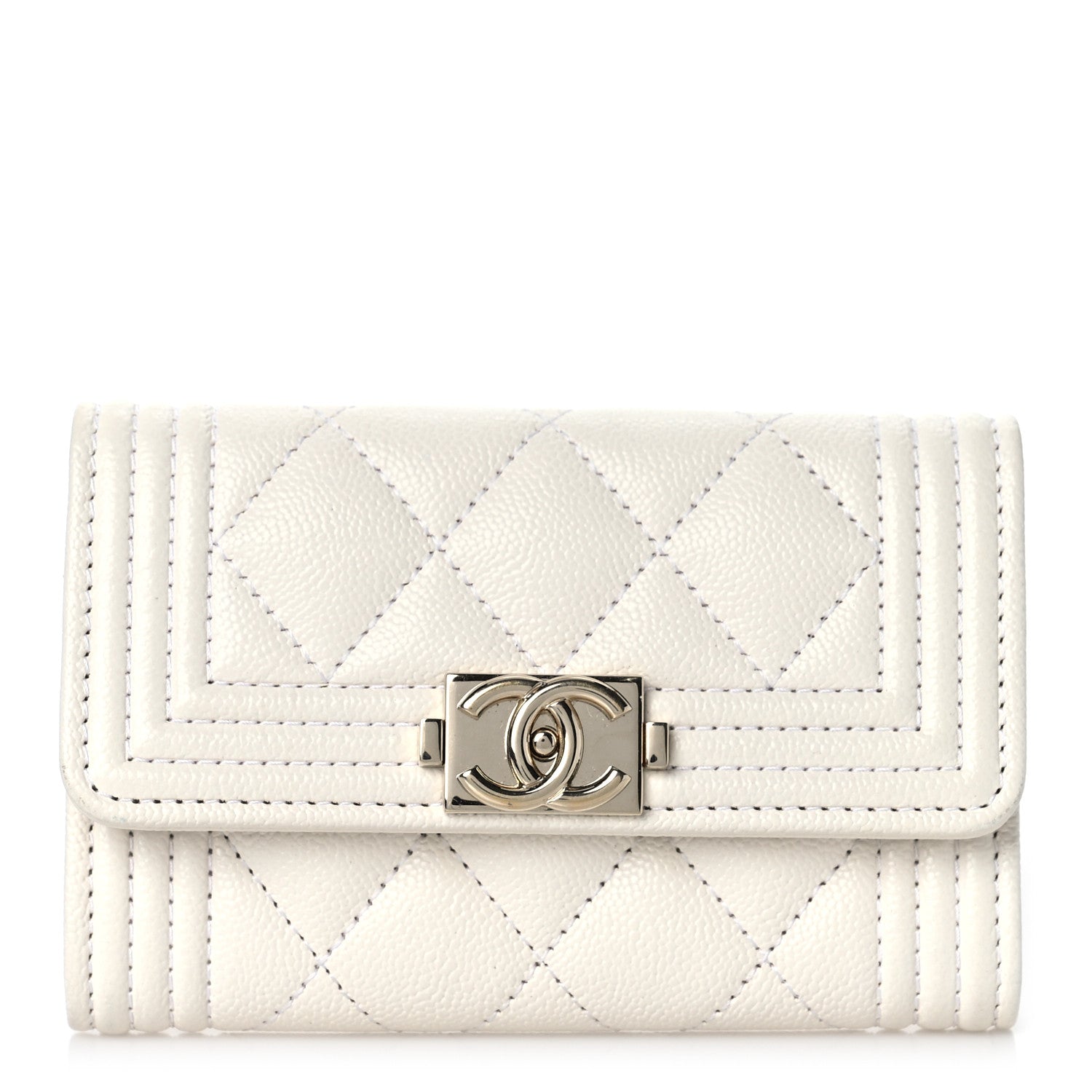 Chanel Caviar Quilted Boy Flap Card Holder White 1 of 11