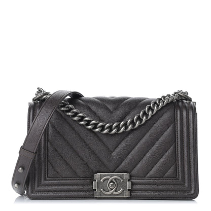 Chanel Caviar Chevron Quilted Medium Boy Flap Dark Brown 1 of 9