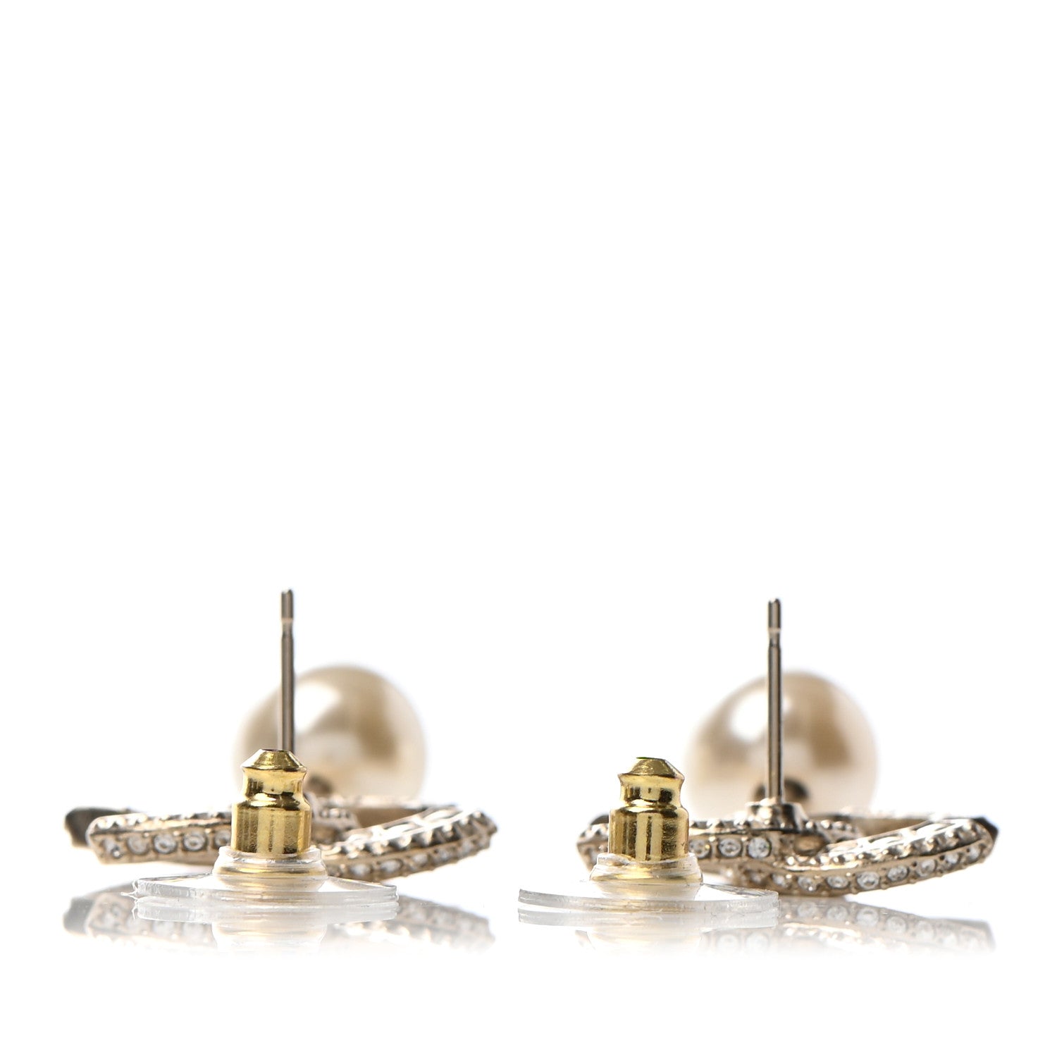 Chanel Crystal Pearl CC Drop Earrings Gold 3 of 4