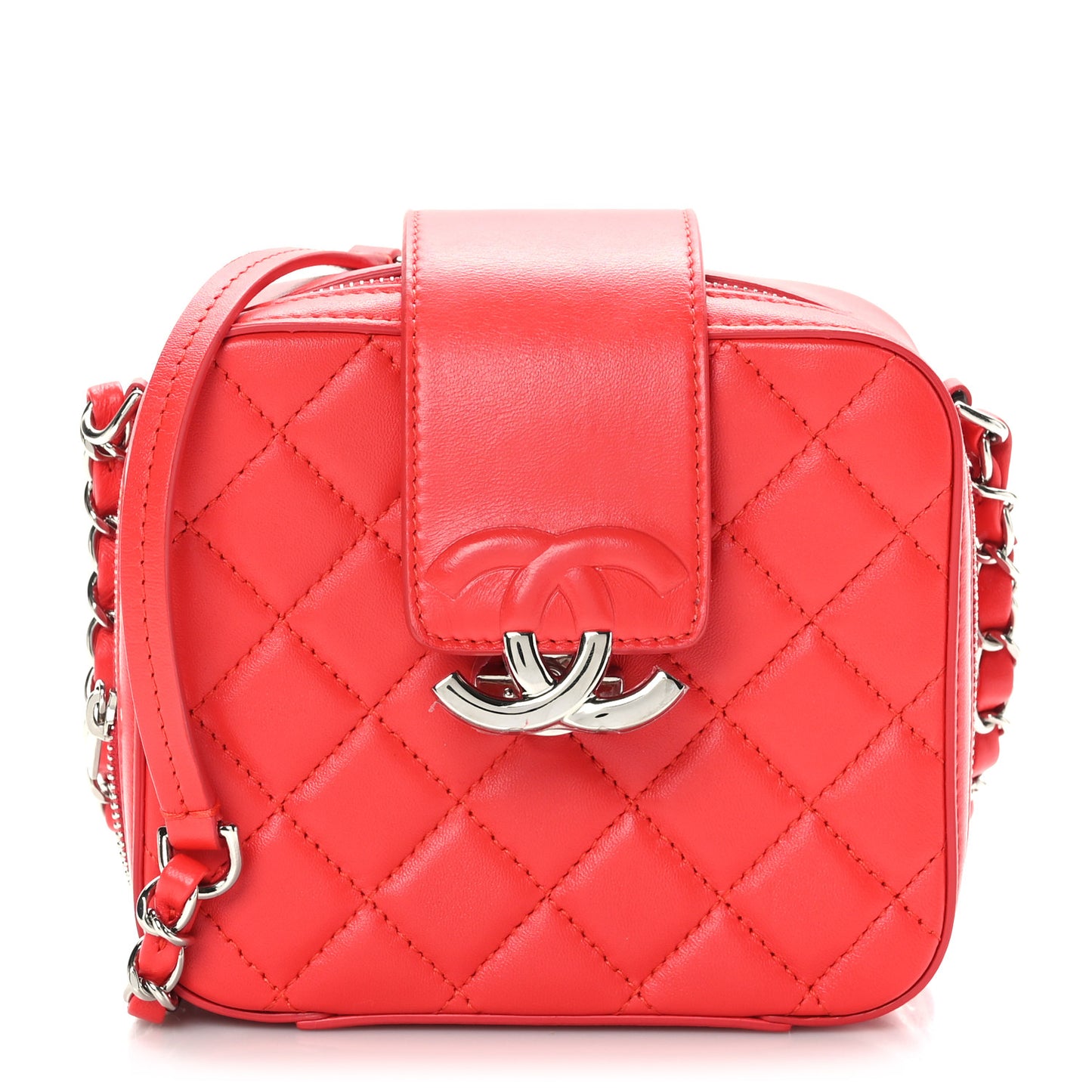 Lambskin Quilted Mini CC Box Camera Bag Red