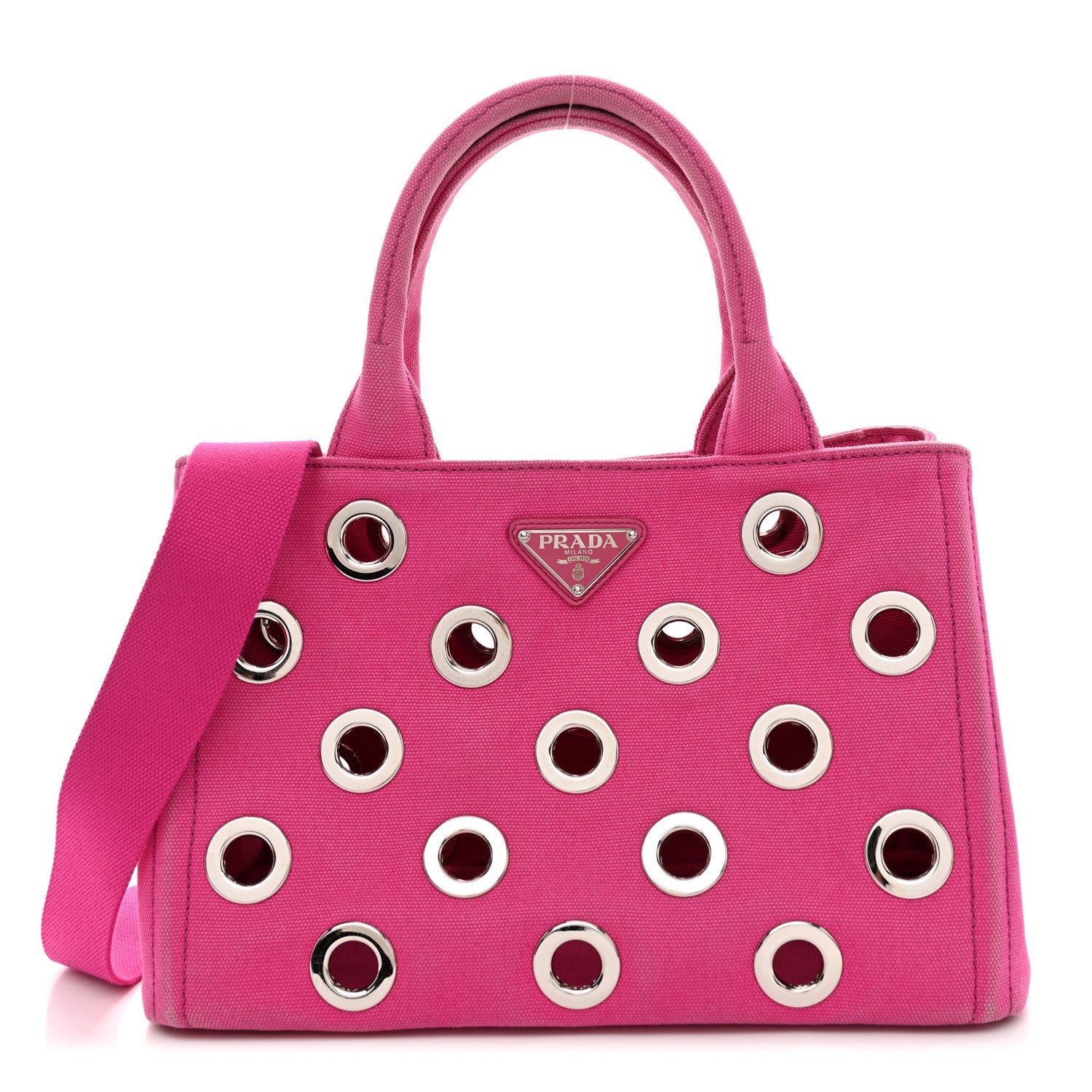 Prada Canvas Grommet Canapa Tote Pink 1 of 18