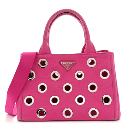 Prada Canvas Grommet Canapa Tote Pink 1 of 18