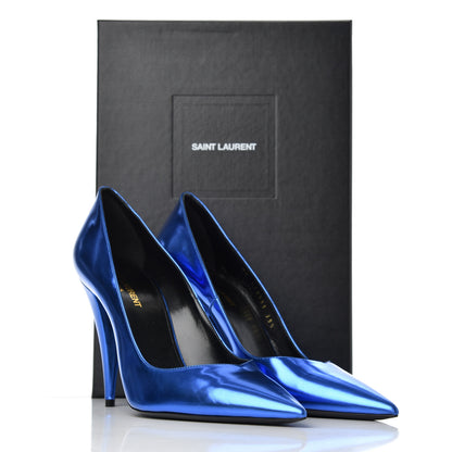 Saint Laurent Metallic Calfskin Kiki 100 Pumps 39.5 Blue 12 of 12