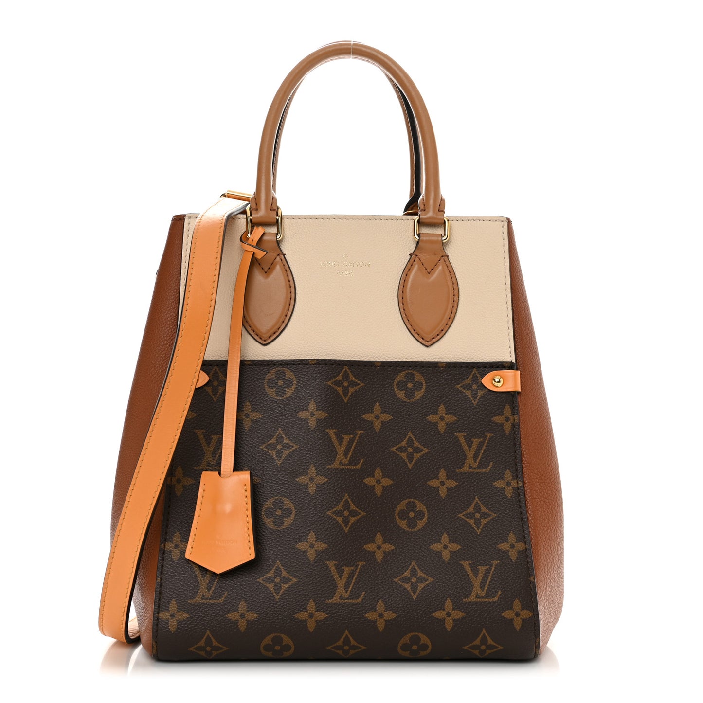 Calfskin Monogram Fold Tote MM Camel Sunbeam Cream