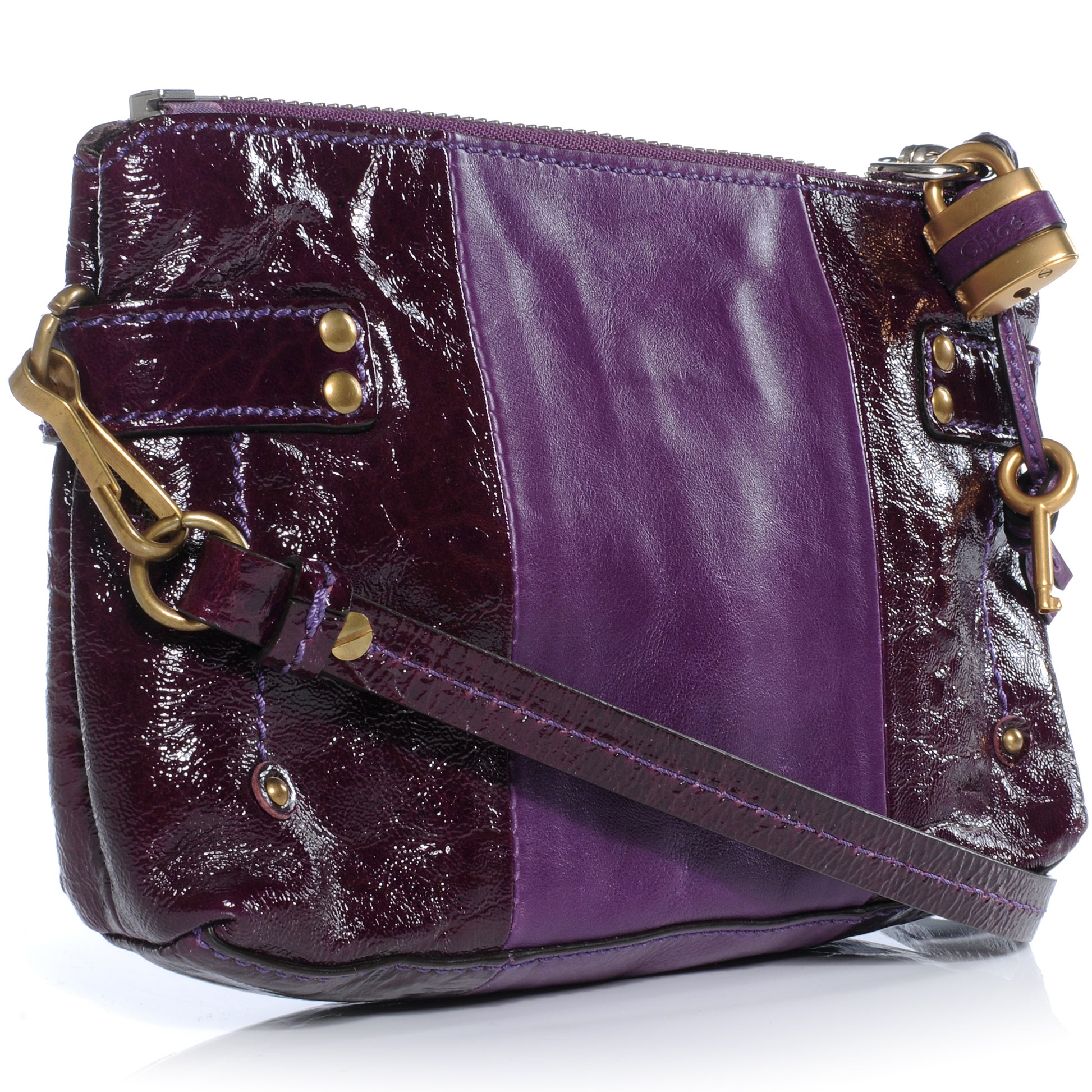 Chloe Patent Leather Paddington Pochette Bag Dark Purple 4 of 10