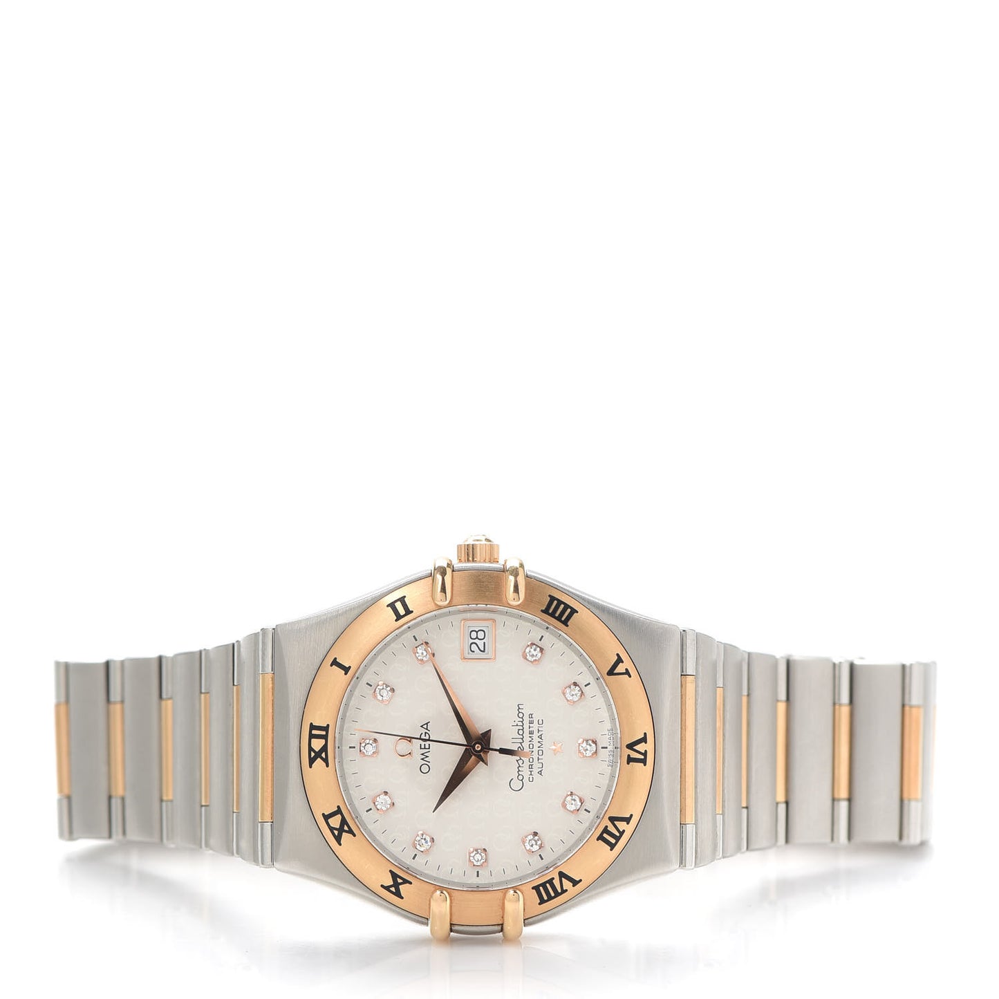 Stainless Steel 18K Red Gold Diamond 36mm Constellation Automatic Watch White