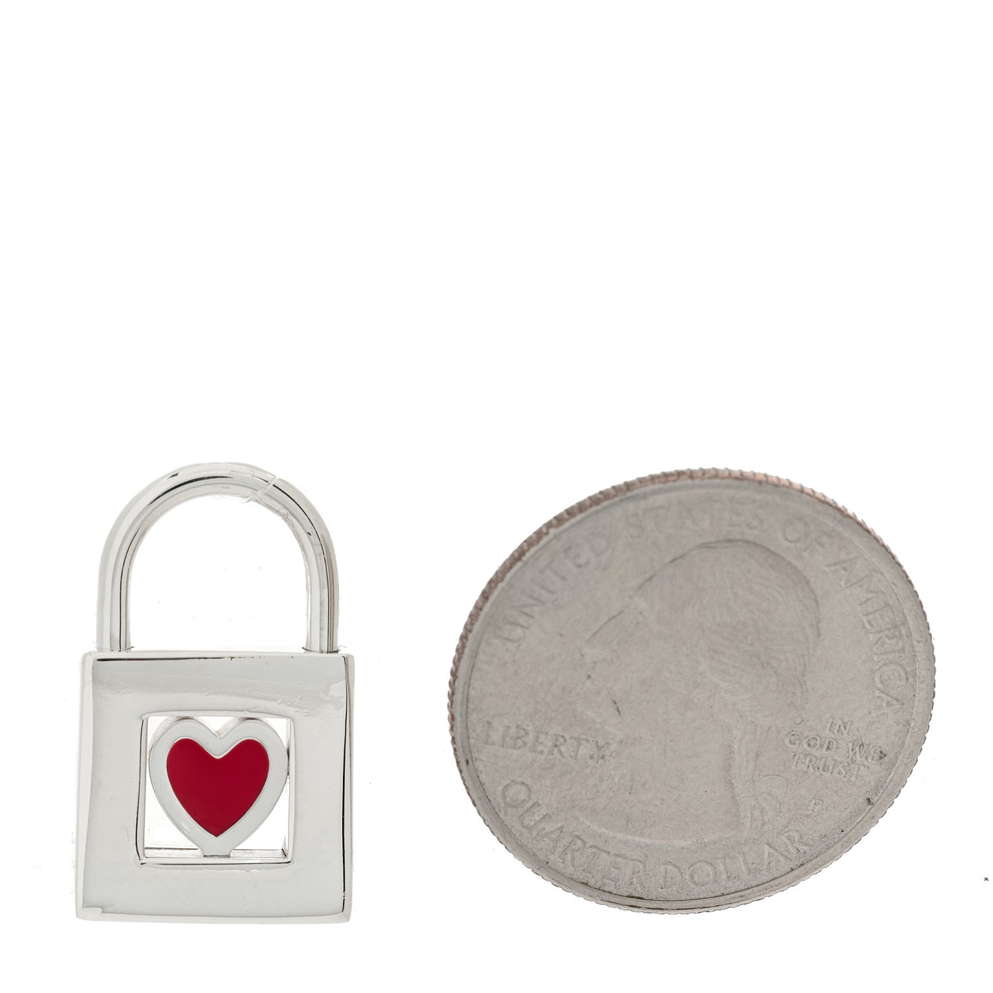 Sterling Silver Enamel Heart Pad Lock Charm Red