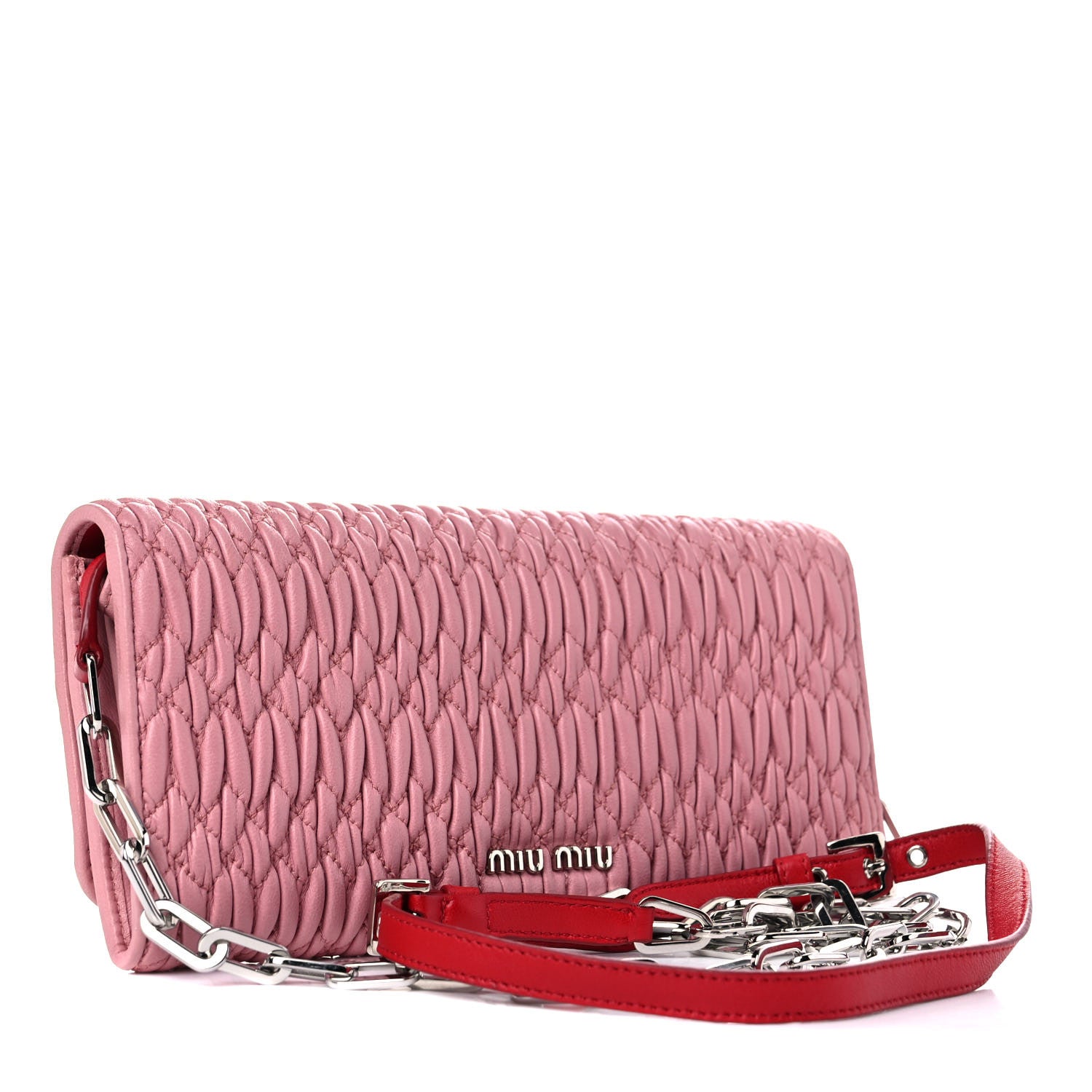 Miu Miu Nappa Matelasse Crystal Cherry Wallet On Chain Rosa 2 of 17