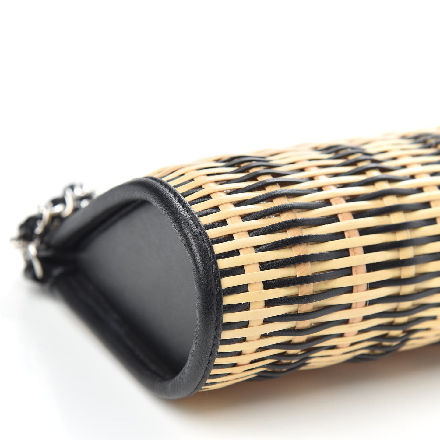 Rattan Calfskin CC Chain Wristlet Clutch Black Beige
