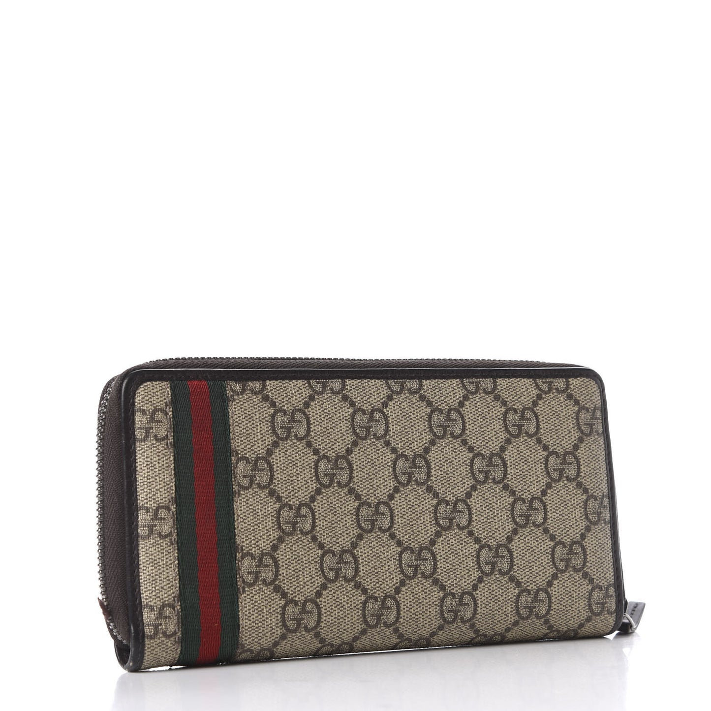 GG Supreme Monogram Web Zip Around Wallet Brown