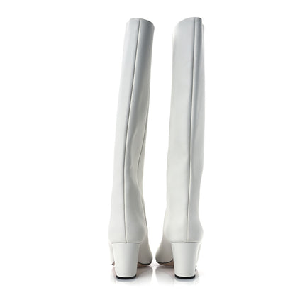 Miu Miu Calfskin Knee High Heel Boot 38 White 5 of 9