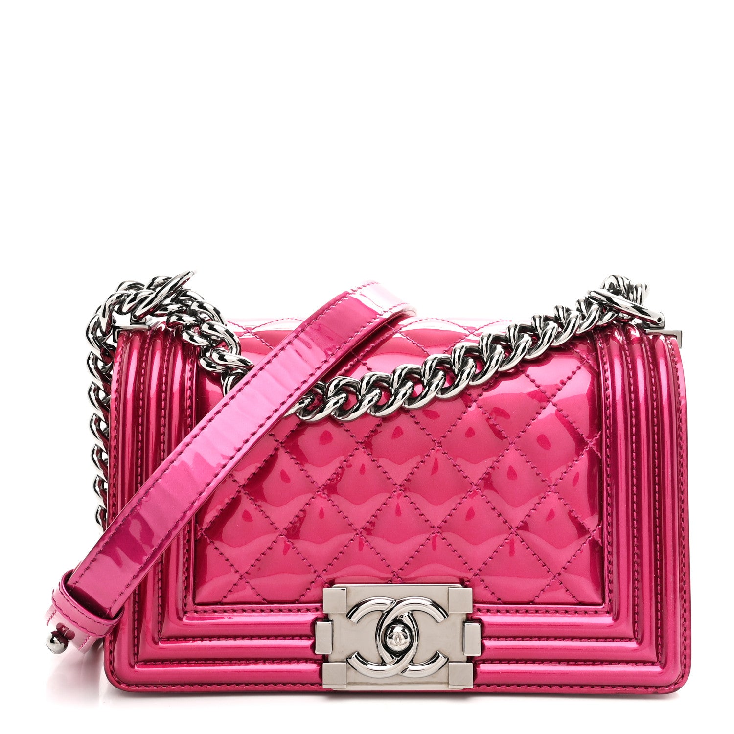 Chanel Metallic Patent Calfskin Quilted Small Boy Flap Pink 1 of 10