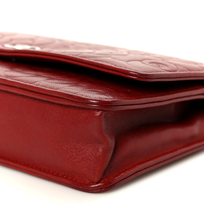 Chanel Lambskin Camellia Embossed Wallet on Chain WOC Red 11 of 11