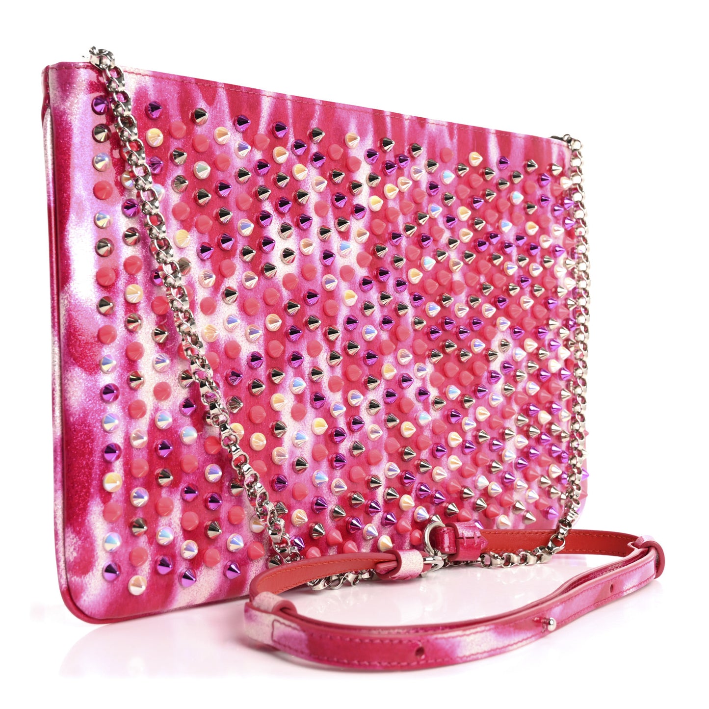 Patent Glittart Studded Loubiposh Chain Shocking Pink