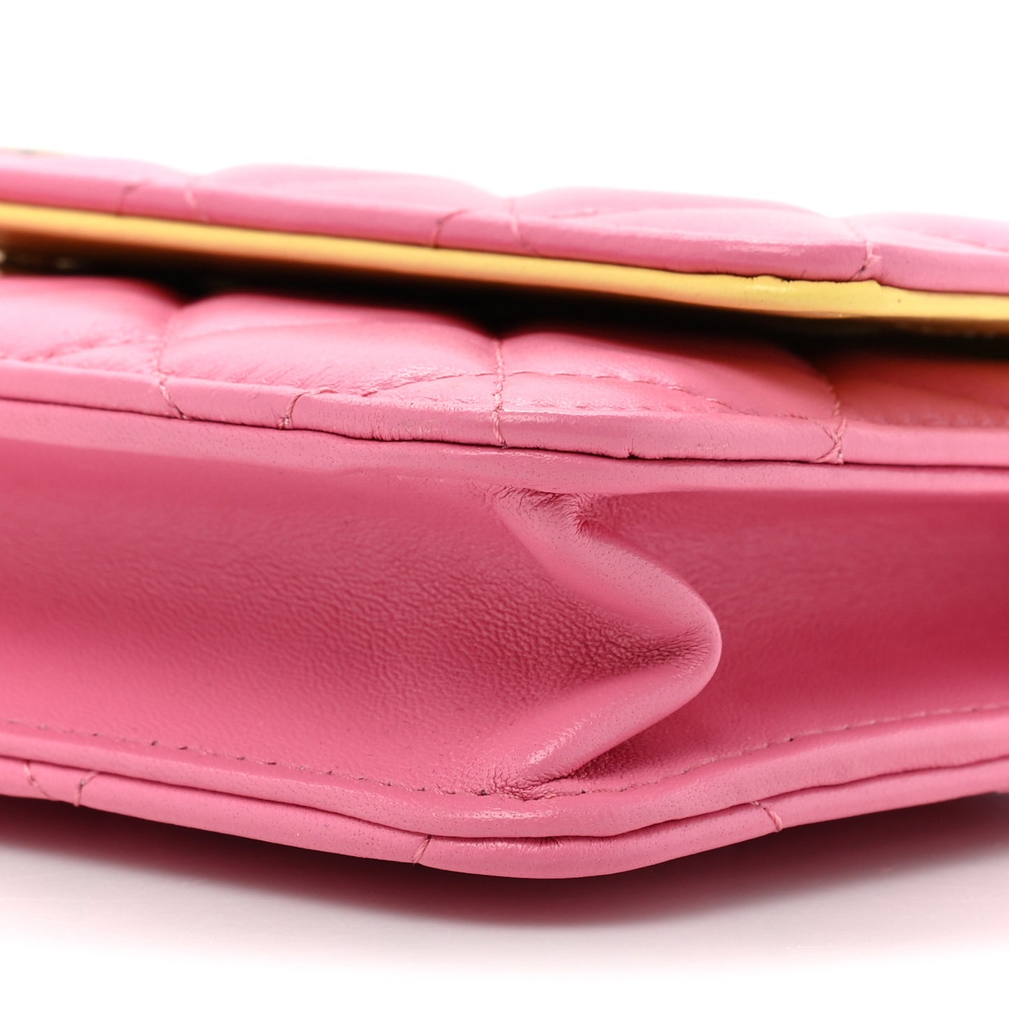 Lambskin Quilted Wallet On Chain WOC Pink Yellow