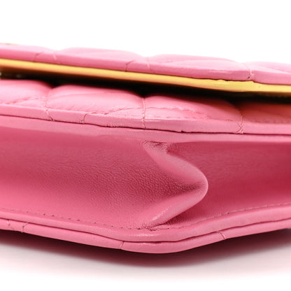 Chanel Lambskin Quilted Wallet On Chain WOC Pink Yellow 10 of 12
