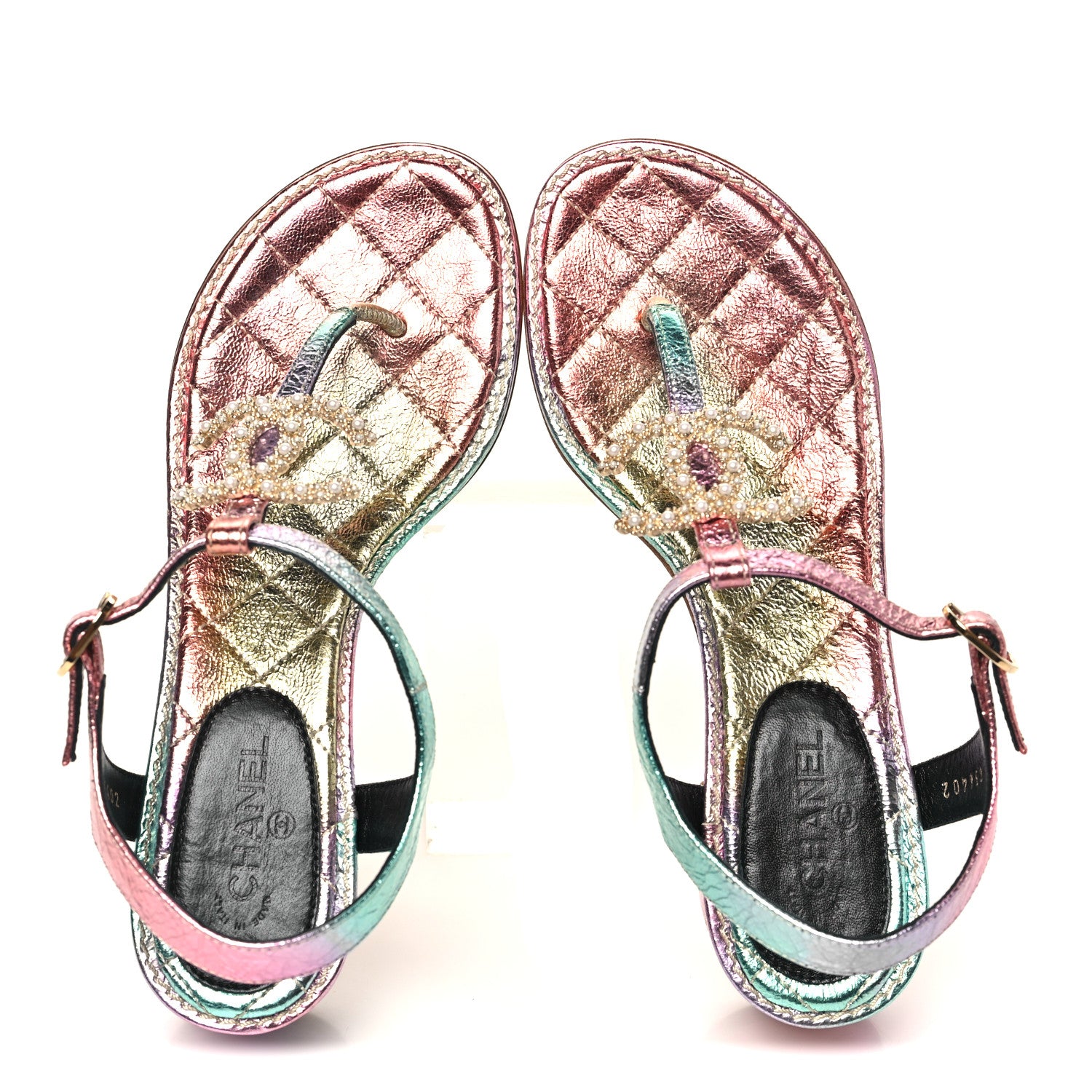 Chanel Goatskin Fantasy CC Pearl Thong Sandals 35.5 Multicolor