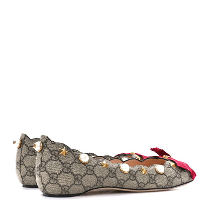 Gucci Monogram G Pearl Scalloped Flats 39 Beige Red 4 of 10