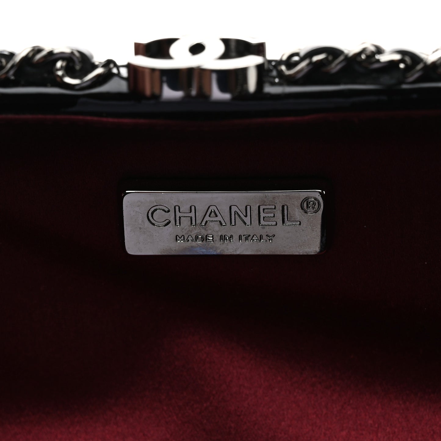 Patent Quilted Chain Around Clutch Black