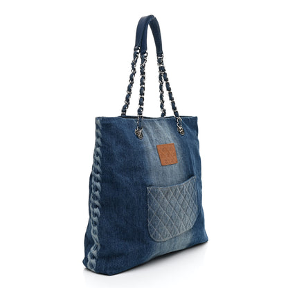 Chanel Denim Printed Shopping Bag Blue 3 of 11