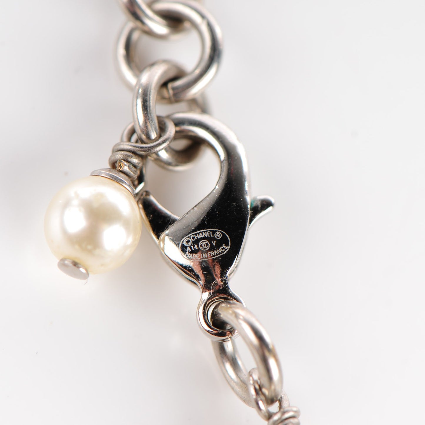 Crystal Pearl CC Long Necklace Silver