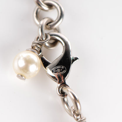 Chanel Crystal Pearl CC Long Necklace Silver 3 of 5