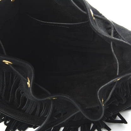 Saint Laurent Suede Calfskin Small Emmanuelle Fringe Bucket Bag Black 5 of 11