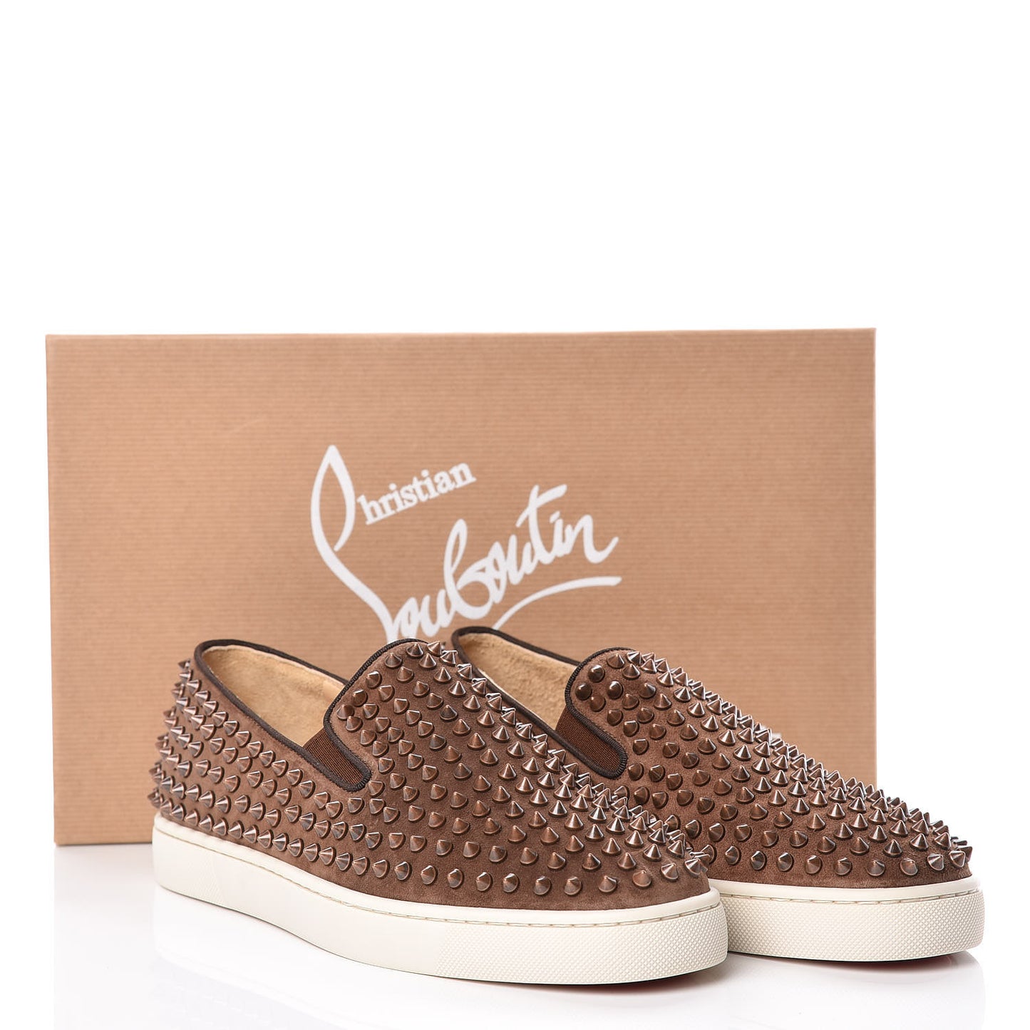 Veau Velours Spikes Mens Roller Boat Flats 41 Chatain Antique Copper