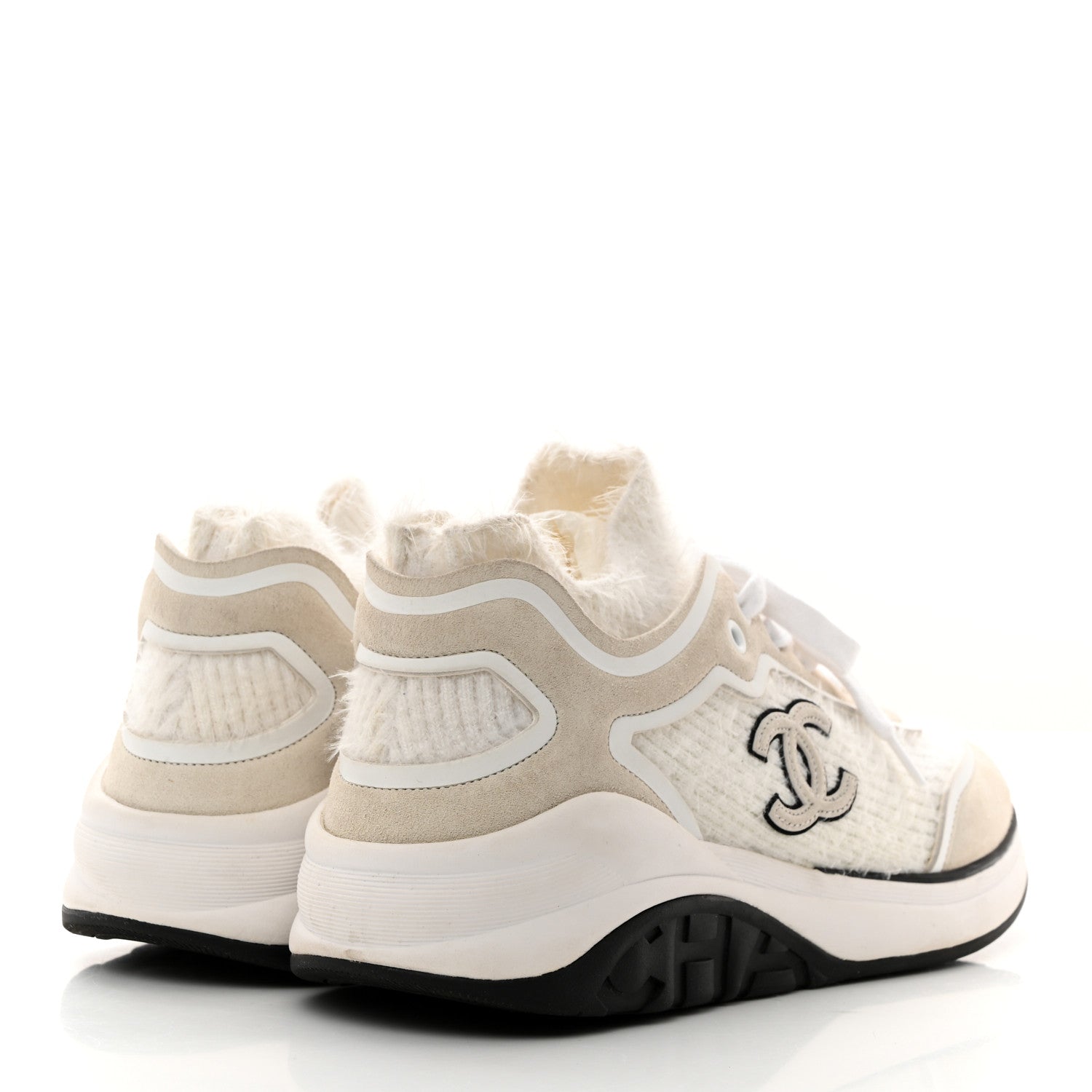 Chanel Fabric Calfskin Suede CC Womens Sneakers 40 White 4 of 8
