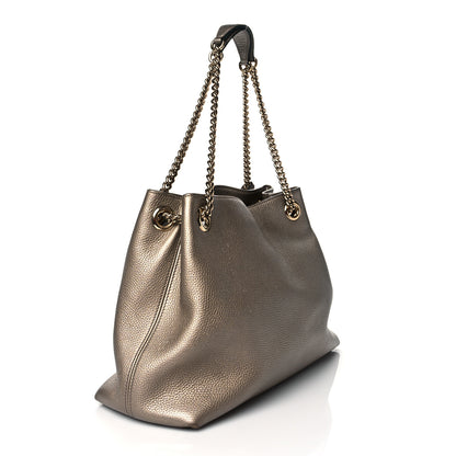 Gucci Metallic Pebbled Calfskin Medium Soho Chain Shoulder Bag Golden Beige 3 of 11
