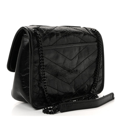 Saint Laurent Crinkled Calfskin Matelasse Monogram Baby Niki Chain Satchel Black 4 of 19