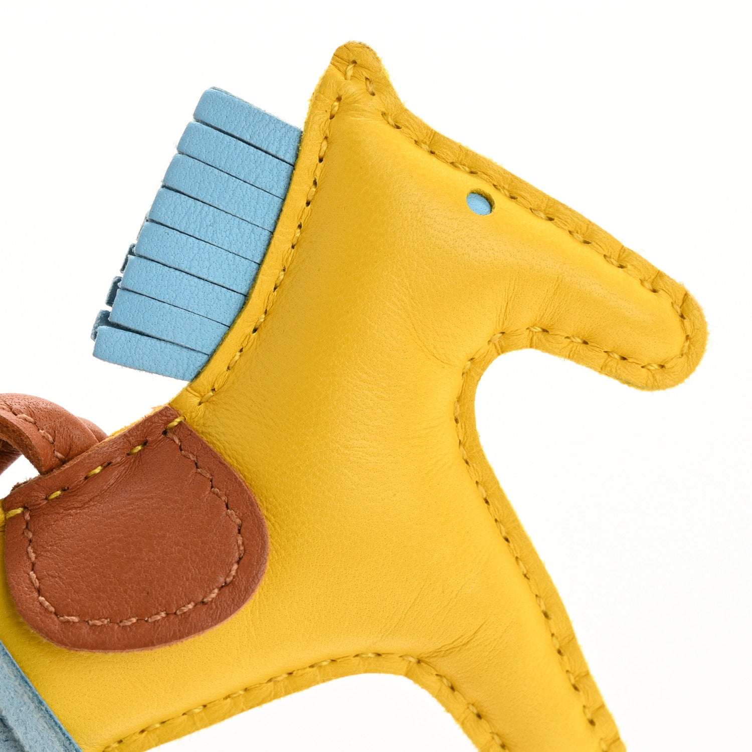 Hermes Milo Lambskin Grigri Rodeo Horse Bag Charm PM Jaune De Naples Celeste Gold 4 of 8