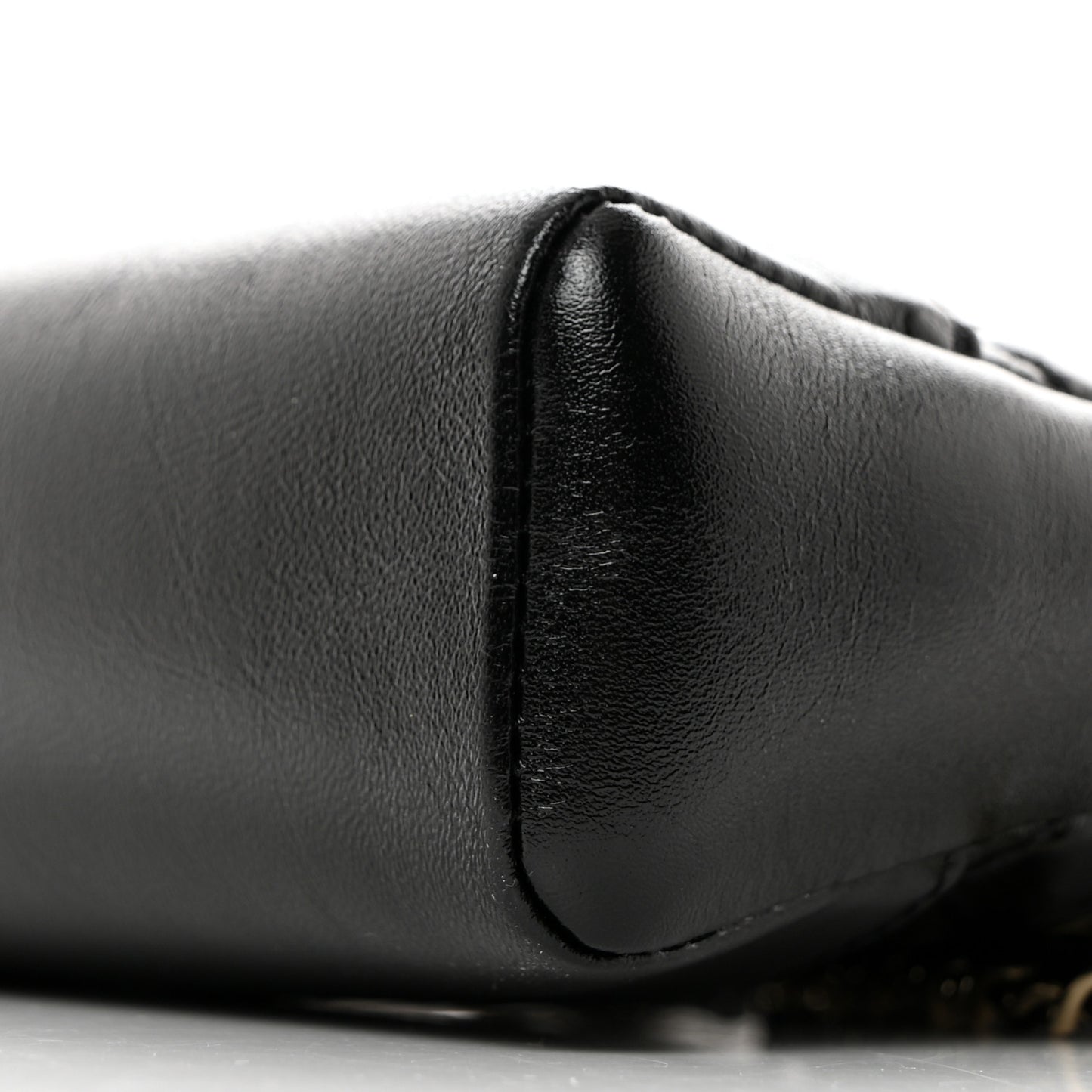 Shiny Crumpled Calfskin Quilted Mini 31 Shopping Bag Black