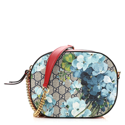Gucci GG Supreme Monogram Blooms Mini Chain Shoulder Bag Beige Blue Navy Hibiscus Red 1 of 9