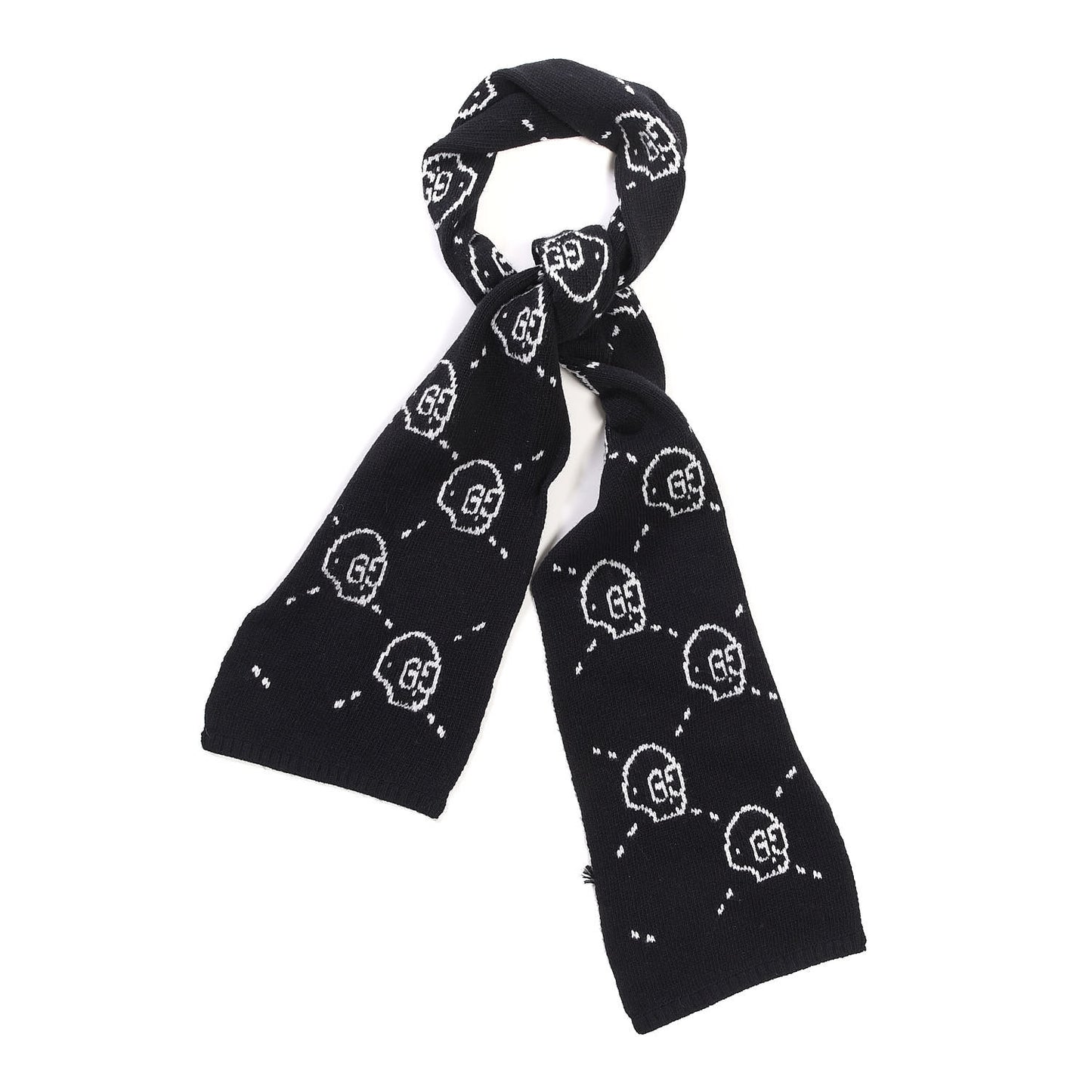 Wool Tricot GG Hamlet Scarf Black White