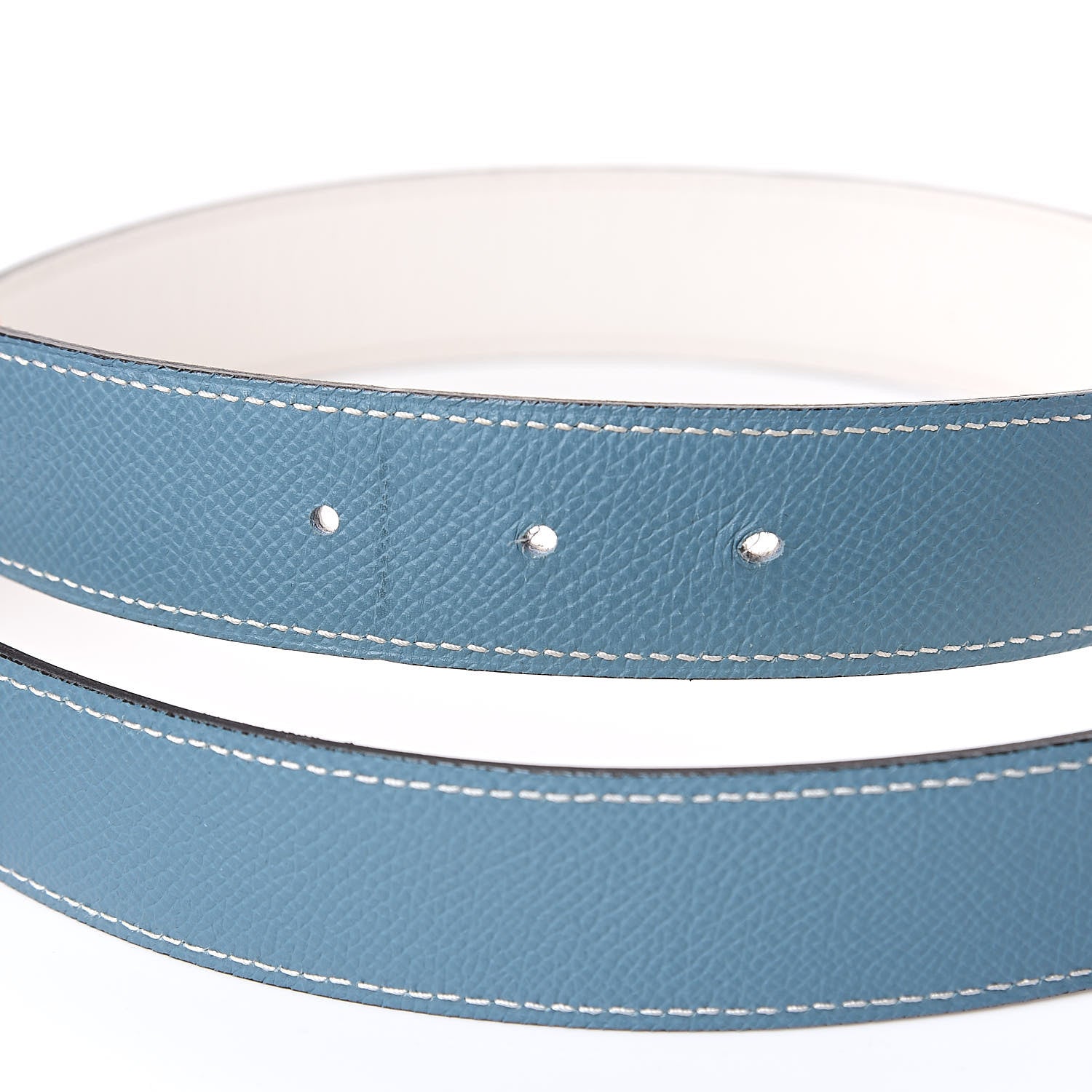 Hermes Epsom Swift Strie 32mm H Belt 95 Blue Jean White 5 of 8
