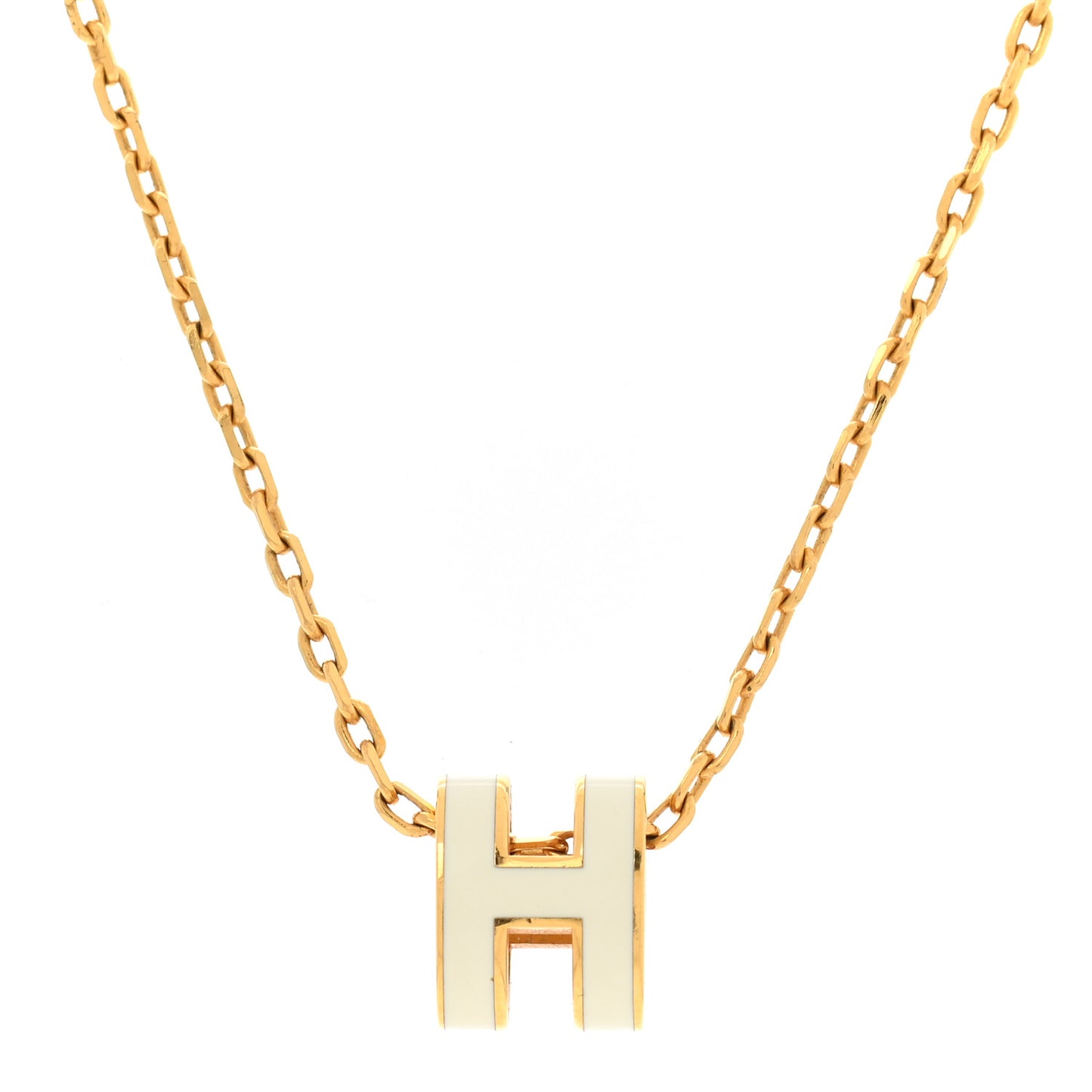 Lacquered Gold Mini Pop H Pendant Necklace White
