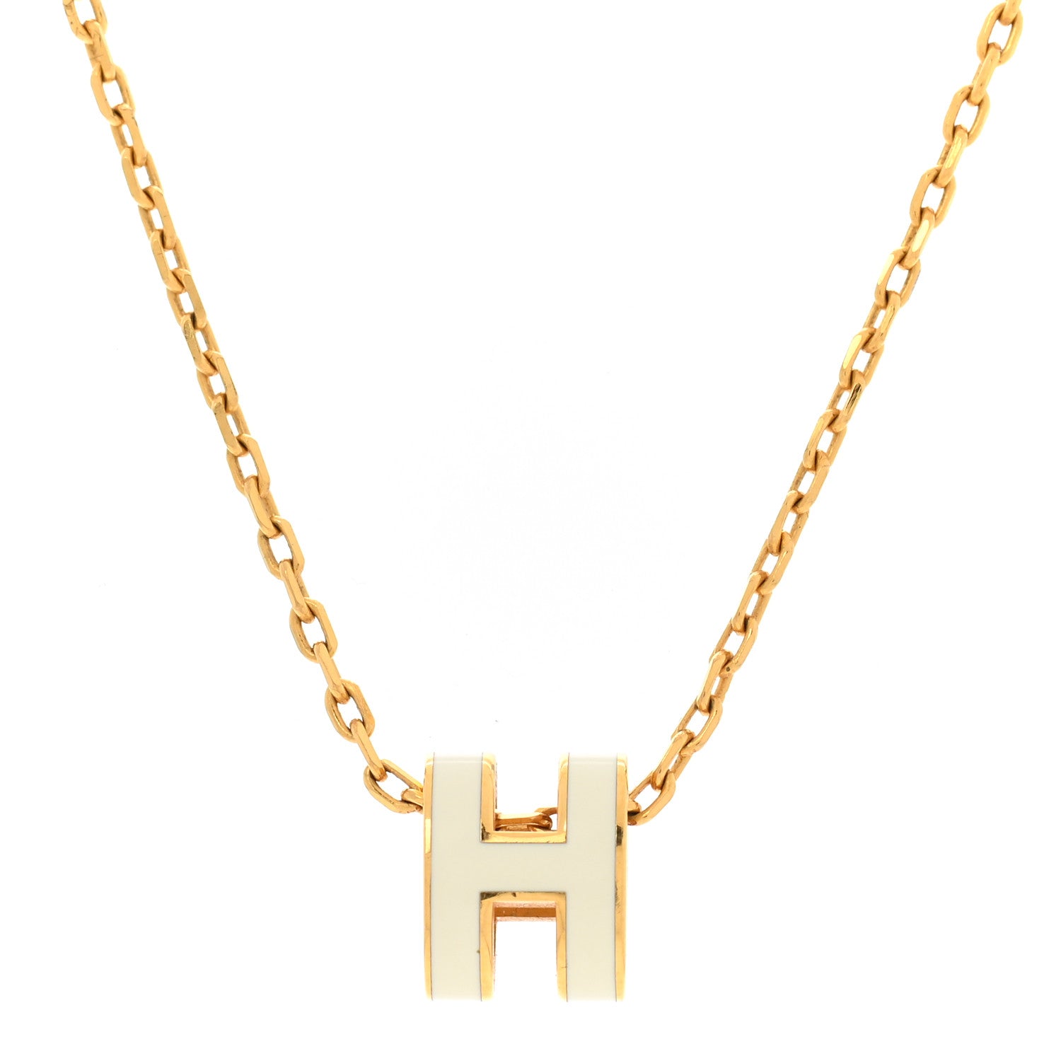 Hermes Lacquered Gold Mini Pop H Pendant Necklace White 4 of 7