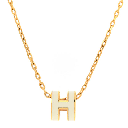 Hermes Lacquered Gold Mini Pop H Pendant Necklace White 4 of 7