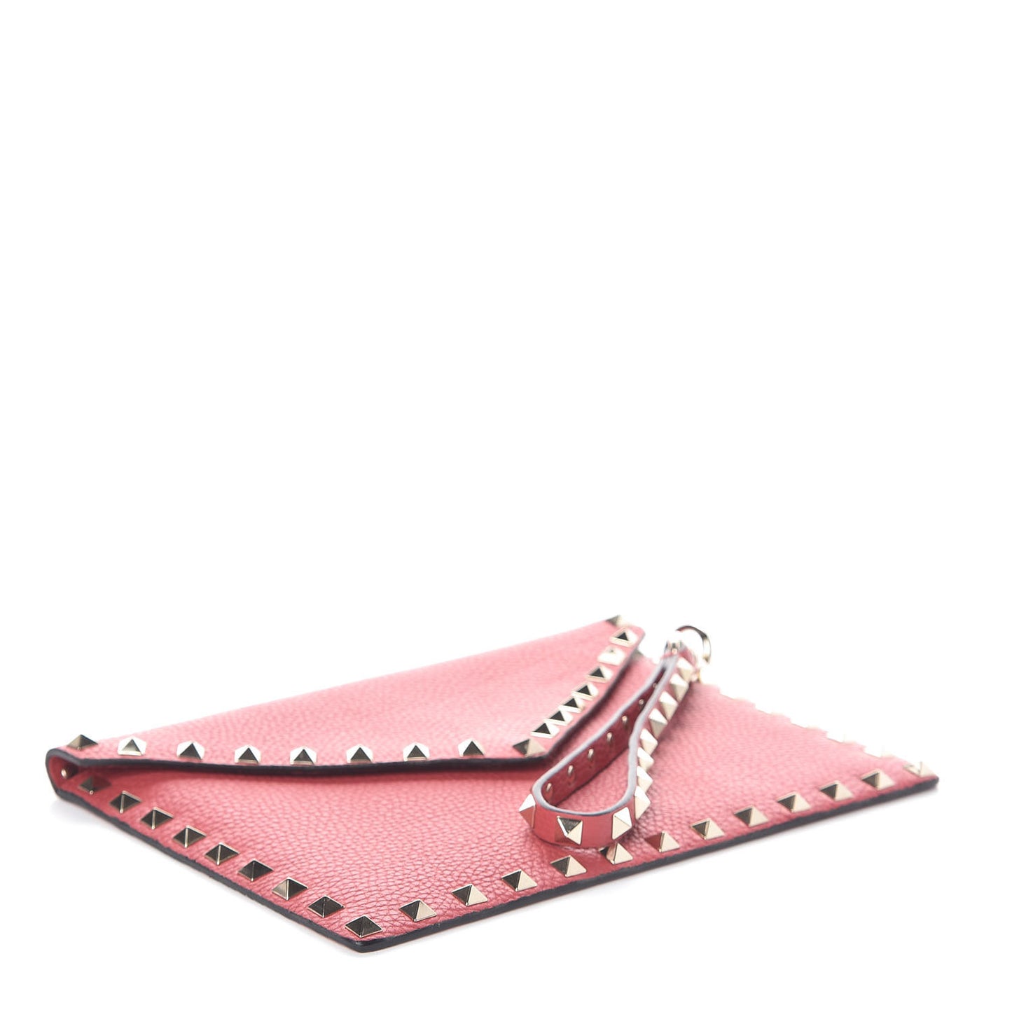 Pebbled Calfskin Medium Rockstud Envelope Flat Wristlet Pouch Red