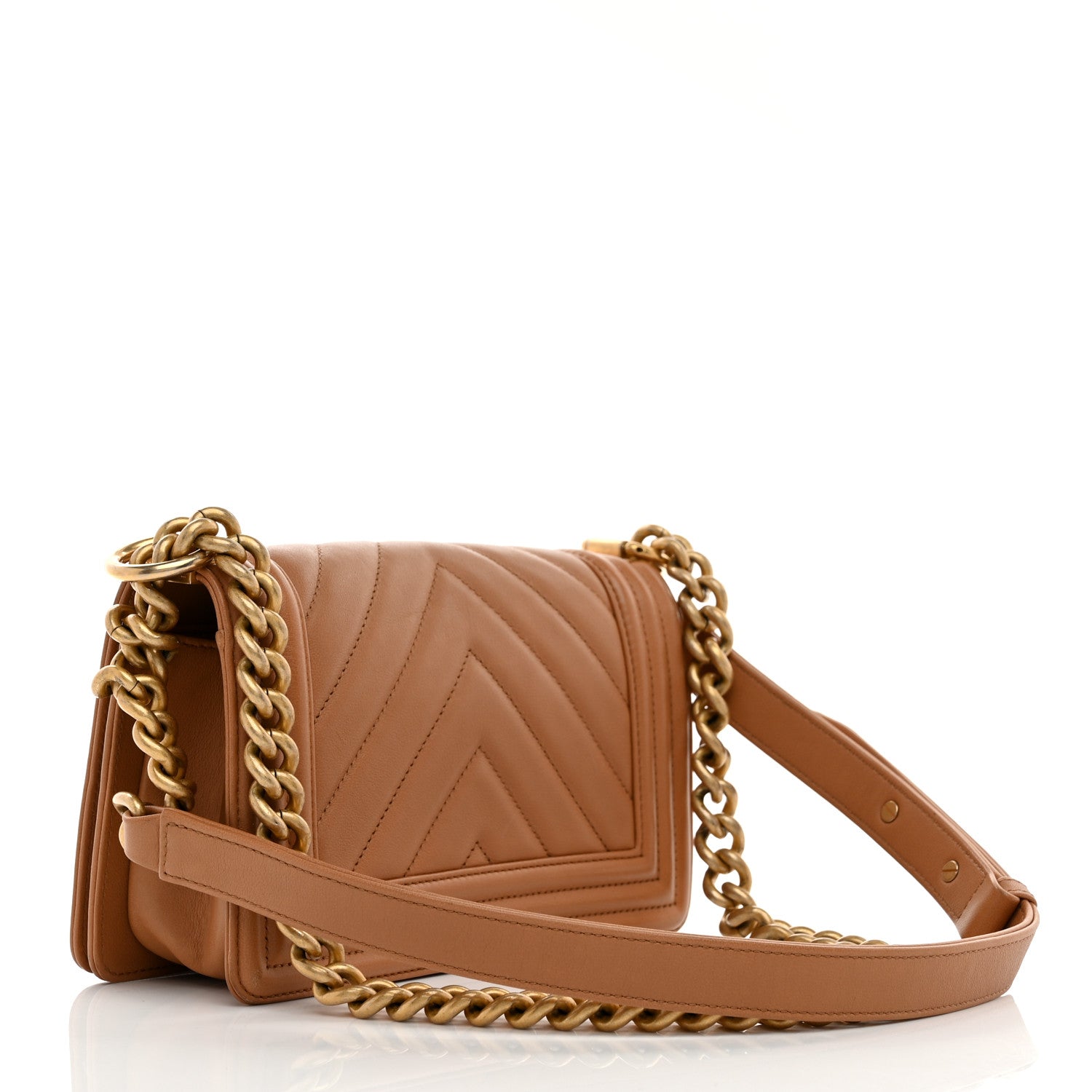 Chanel Calfskin Chevron Quilted Small Boy Flap Dark Beige 2 of 14