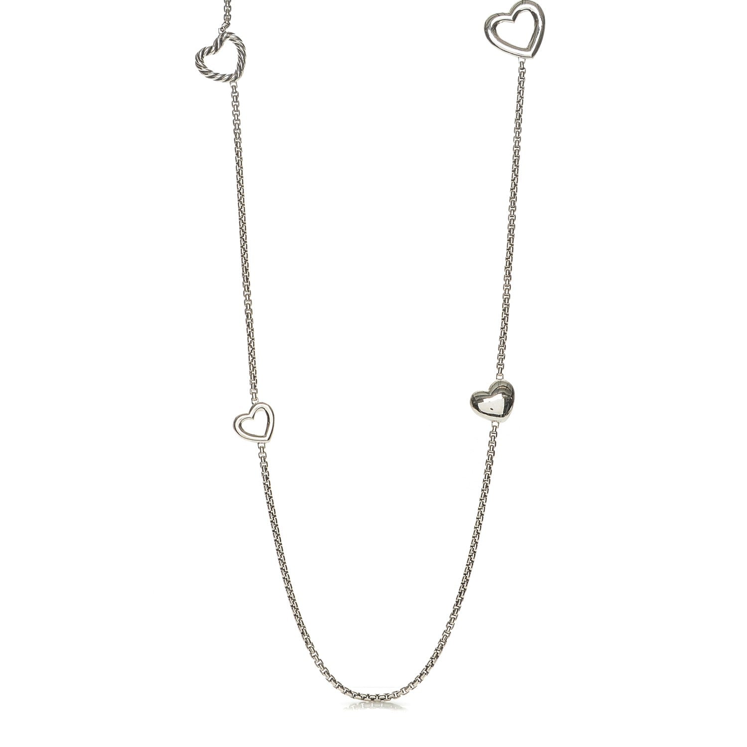 David Yurman Sterling Silver Cable Heart Chain Necklace 1 of 7