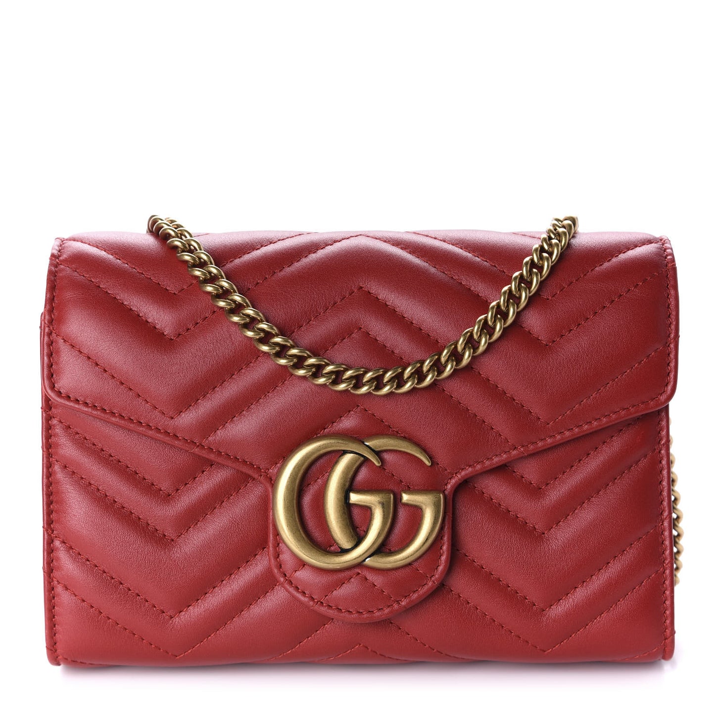 Calfskin Matelasse GG Marmont Chain Wallet Hibiscus Red