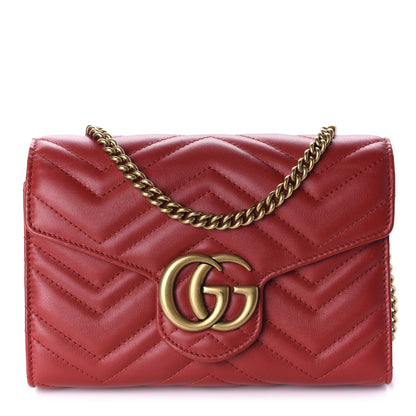 Gucci Calfskin Matelasse GG Marmont Chain Wallet Hibiscus Red 1 of 11