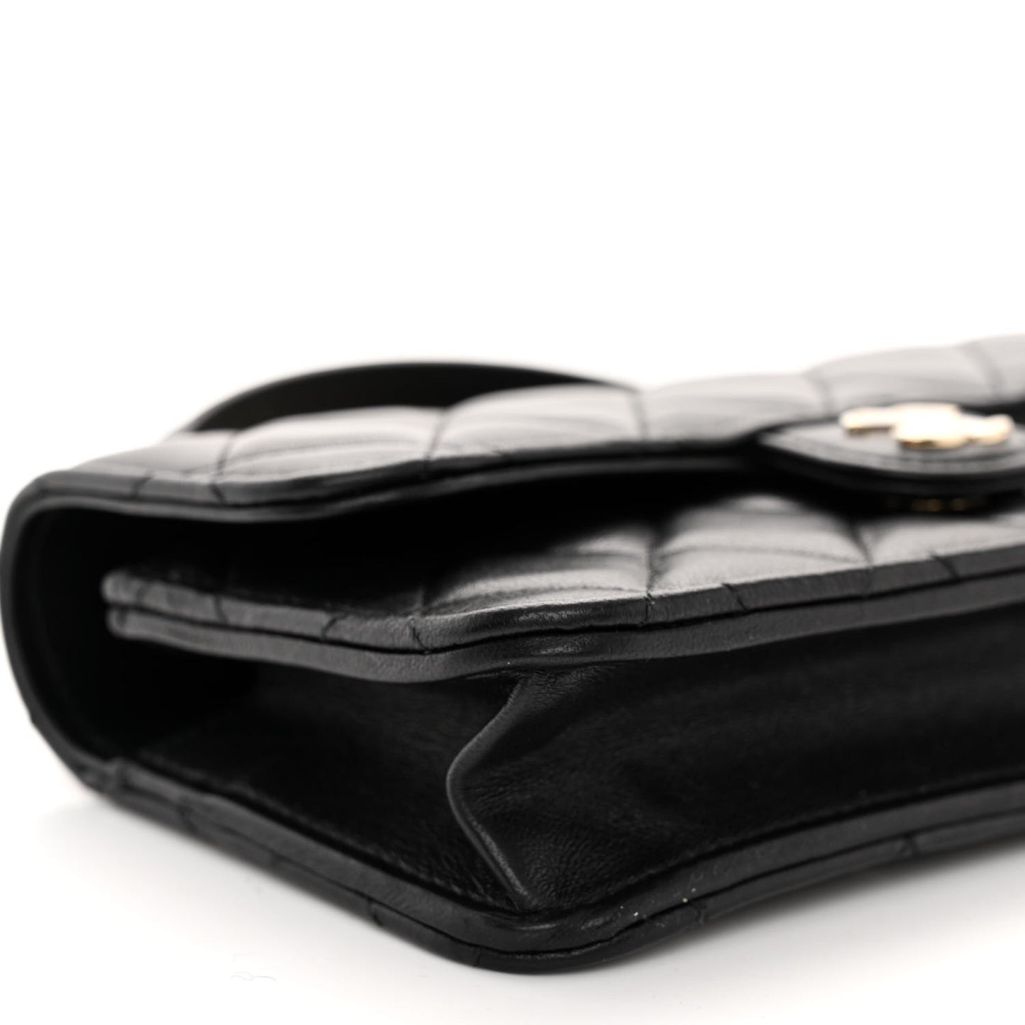 Lambskin Quilted Flap Phone Holder With Chain Black