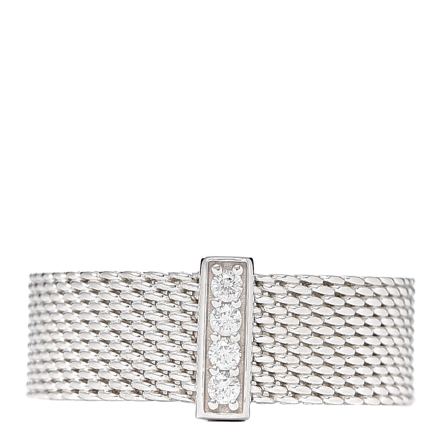 Tiffany Sterling Silver Diamond Mesh Somerset Ring 53 6.25 1 of 5